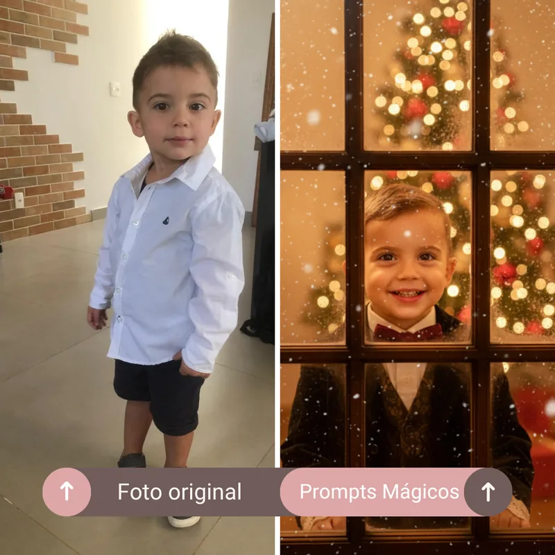 Foto original do celular e o retrato criado com o prompt, lado a lado
